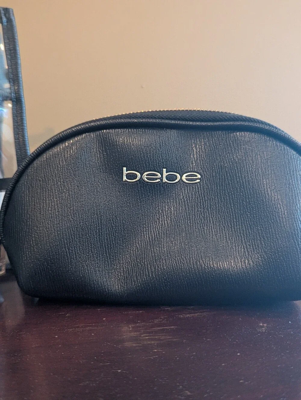 bebe Clear PVC Logo Tote & Cosmetic Pouch Set Black White Gold